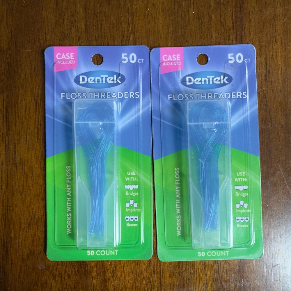 DenTek Floss Threaders for Braces Bridges and Implants 50 Count Case 2 Pack